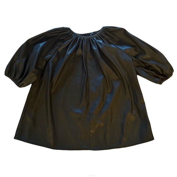 Jessie Liu Women’s Gathered Short Sleeve Oversized Faux Leather Blouse S - Picture 2 of 5